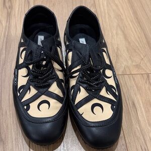 Jimmy Choo Black and Beige Crescent-Print Sneakers